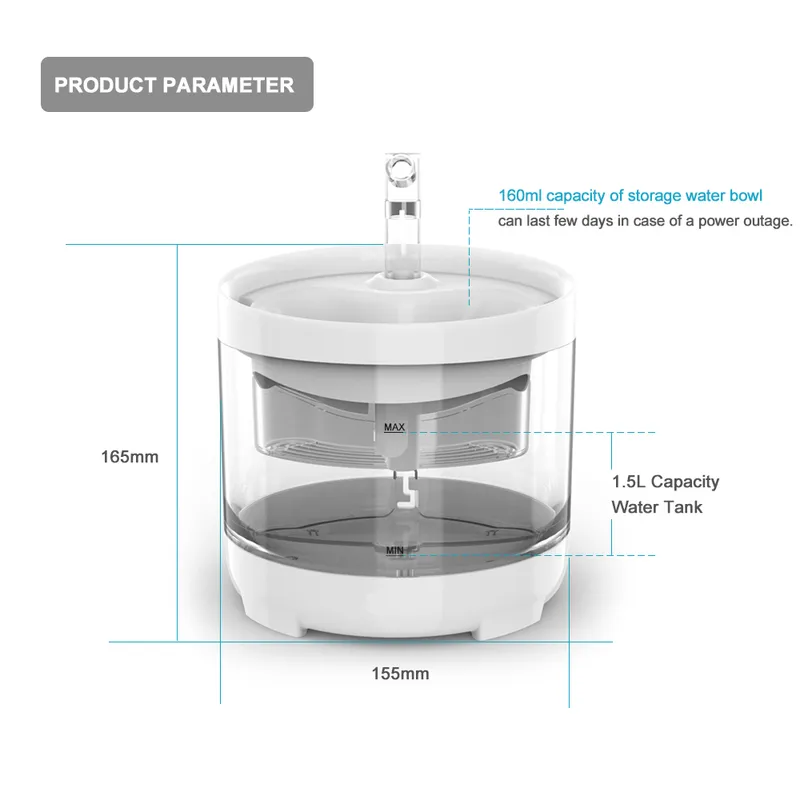 Fontaine d'eau pour chat de 1,5 l avec 2 filtres, distributeur automatique pour chiens, robinet transparent, abreuvoir pour chats, bol à boire pour animaux de compagnie, mangeoire automatique 220323