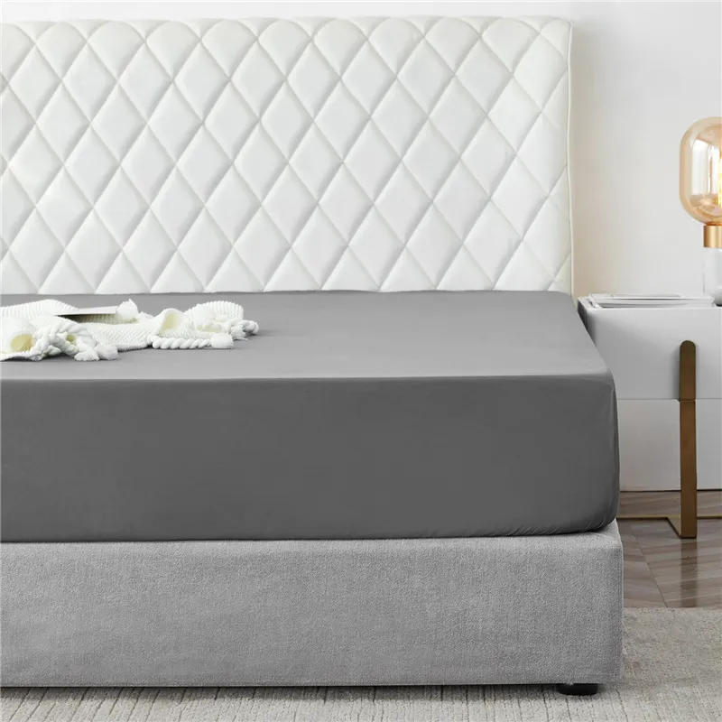 Big Sale Bed Sheet Solid Fitted Mattress Cover With Elastic Band Abrasion Resistant s Dark Grey White 220514