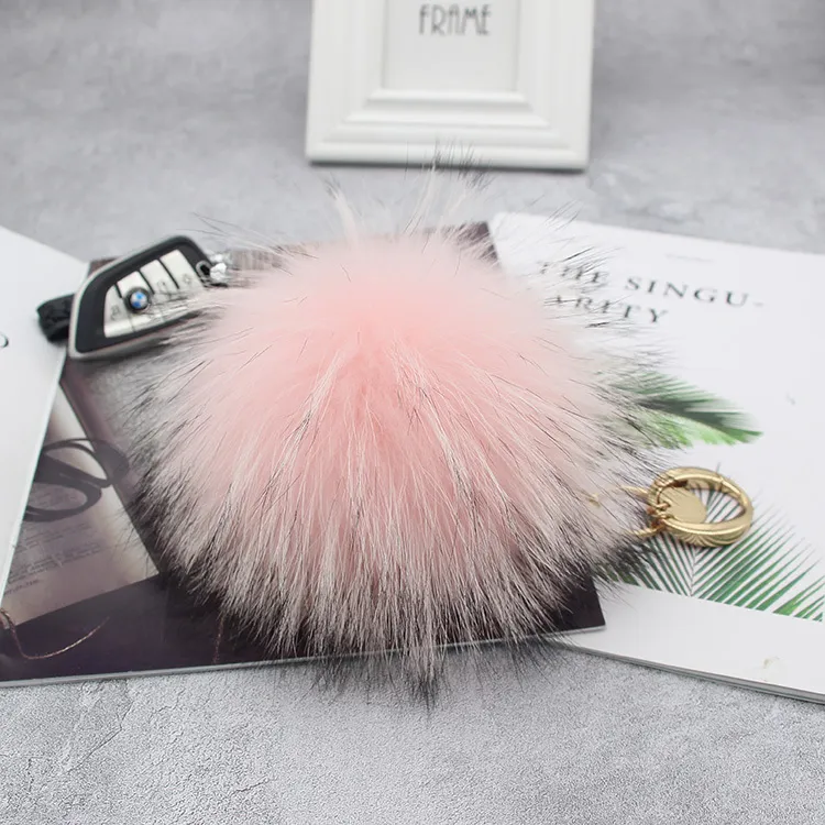 Luxury Brand 15 CM Real Fur Ball Pom Poms Помпом Высокое Качество Брелок Ключевые Цепи Металлический Кольцо Подвеска Для Женщин F281 220411