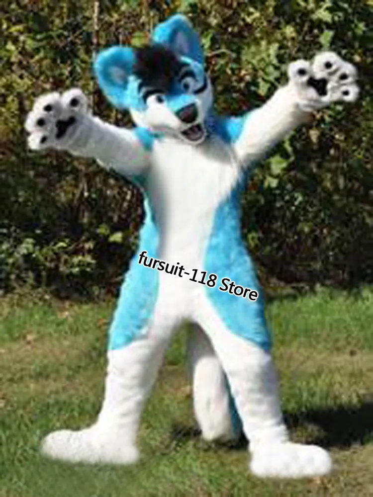 Fursuit Cane Husky a pelo lungo Volpe Lupo Costume mascotte Pelliccia Personaggio dei cartoni animati adulti Set di cartoni animati feste di Halloween #082