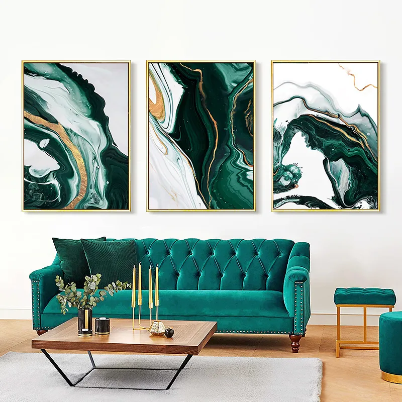 Modern Abstract Minimalist Wall Art Painting For Living Room Bedroom Gold foil line Green Canvas Art Poster And Print Home Decor