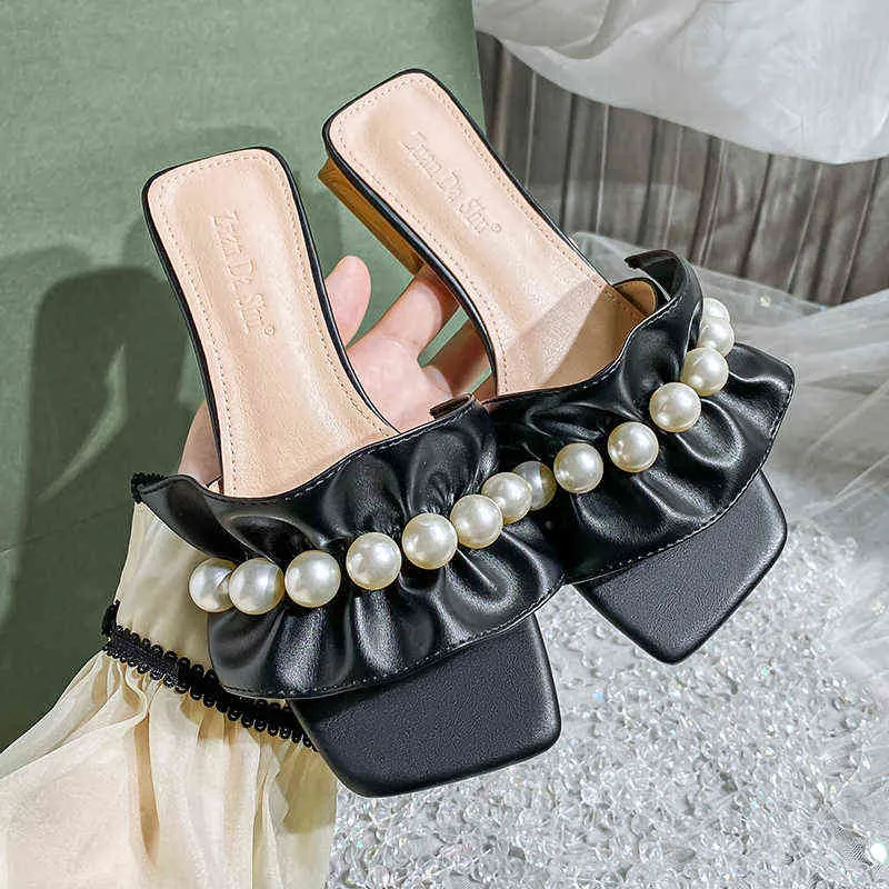Bouche de poisson avec bordure en perles pantoufles volants sandales grande taille pantoufles été Sandalias De Verano Para Mujer chaussures Ad1900 220519