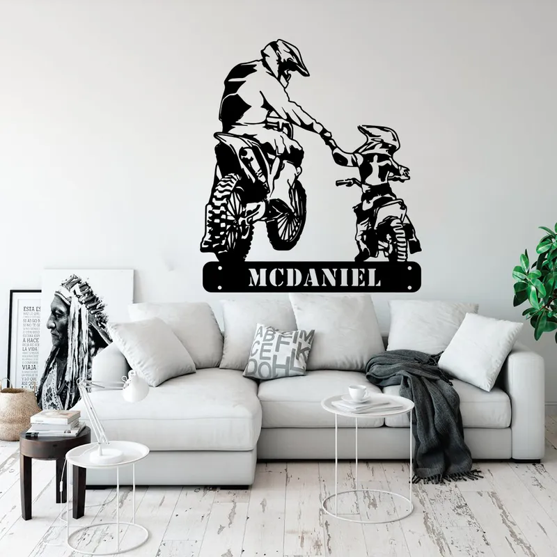 Anpassat namn Motorcykel Motorcykelvägg Decal Kids Father Motorcross Wall Sticker Playroom Bedroom Vinyl Home Decor