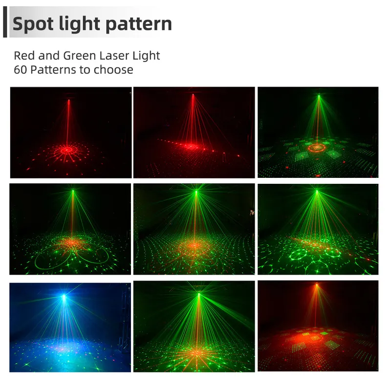 60 patterns Mini DJ Disco Light Party Stage Lighting Effect Voice Control USB Laser Projector Strobe Lamp for Home Dance Floor