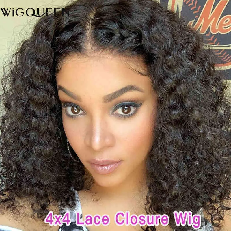 Perruque de cheveux humains vague profonde x x Lace Front court Bob frontal brésilien Remy sans colle x fermeture densité 220606