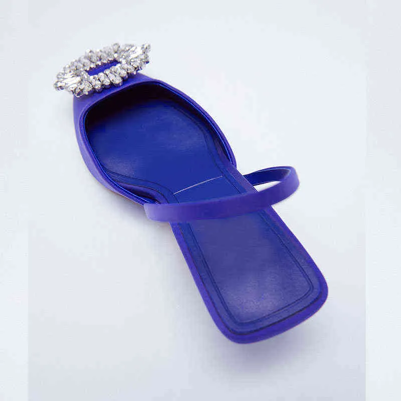 2021 nouvelle marque femmes cristal bleu rouge sandales mode boucle Slingback sandales mince talon bas dames élégantes femmes pompes chaussures G220525