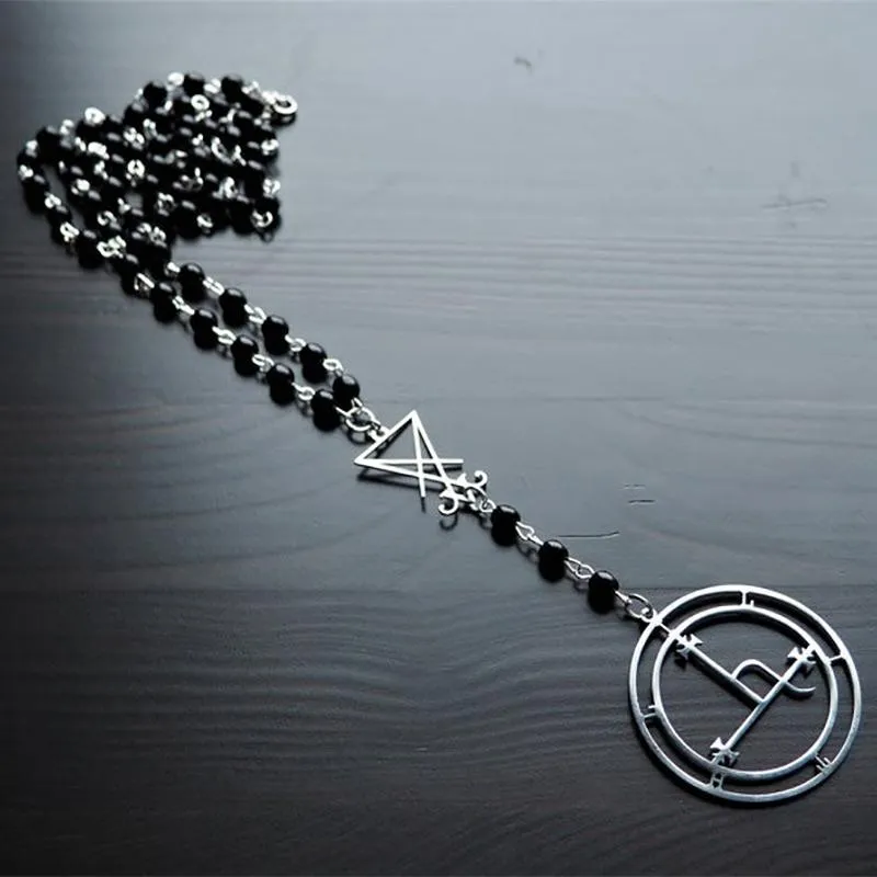 Łańcuchy szatan Lucyfer Lilith Rosary Naszyjnik alternatywny gotycki minimalistyczny czarny czarny amulet pentagram wiedźmet Moonchains1872