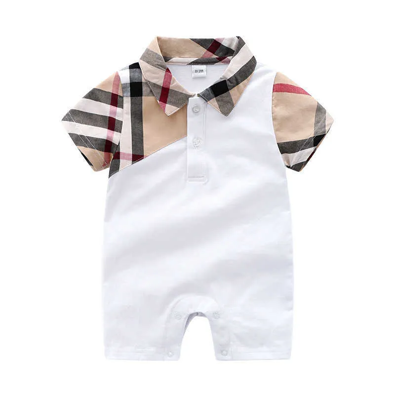 kids merkkleding meisjes jongens geruite romper met korte mouwen 100% katoen baby kleding baby baby meisje jongen kleding