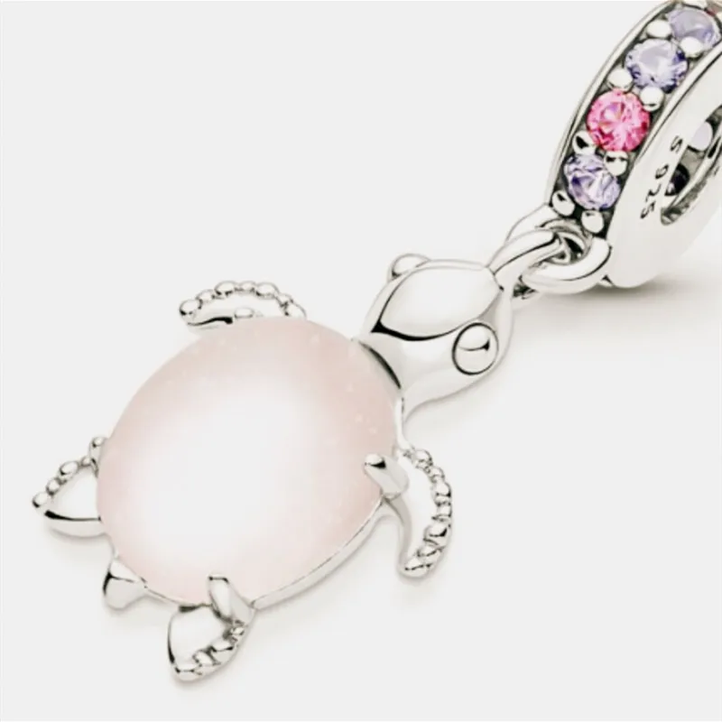 Chwile Murano Glass Różowy żółw morski Dangle Pandora Charms for Branslet DIY Making Kits Lose Bead 925 Srebrne przyjęcie weselne 798939C02