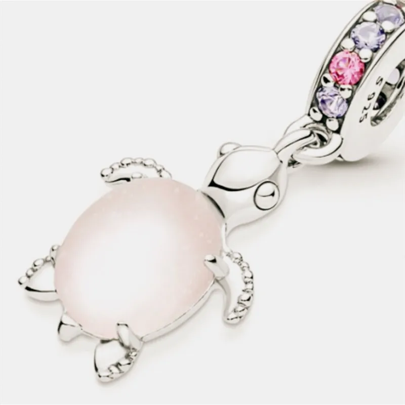 Ögonblick Murano Glass Pink Sea Turtle Dangle Pandora Charms för armband DIY -smycken Making Kit Loose Bead 925 Sterling Silver Wedding Party Gift 798939C02