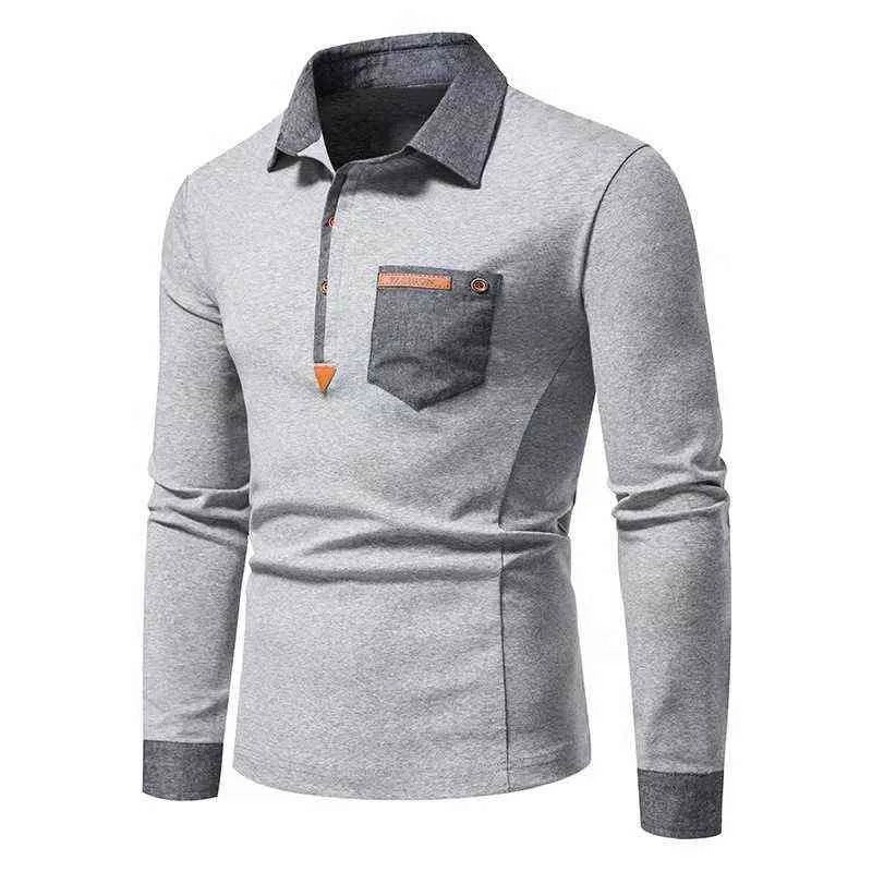 Men Polo Men Shirt Long Sleeve Pockets Polo Shirt Contrast Color New Clothing Spring Autunm Streetwear Casual Fashion Men Tops L220624