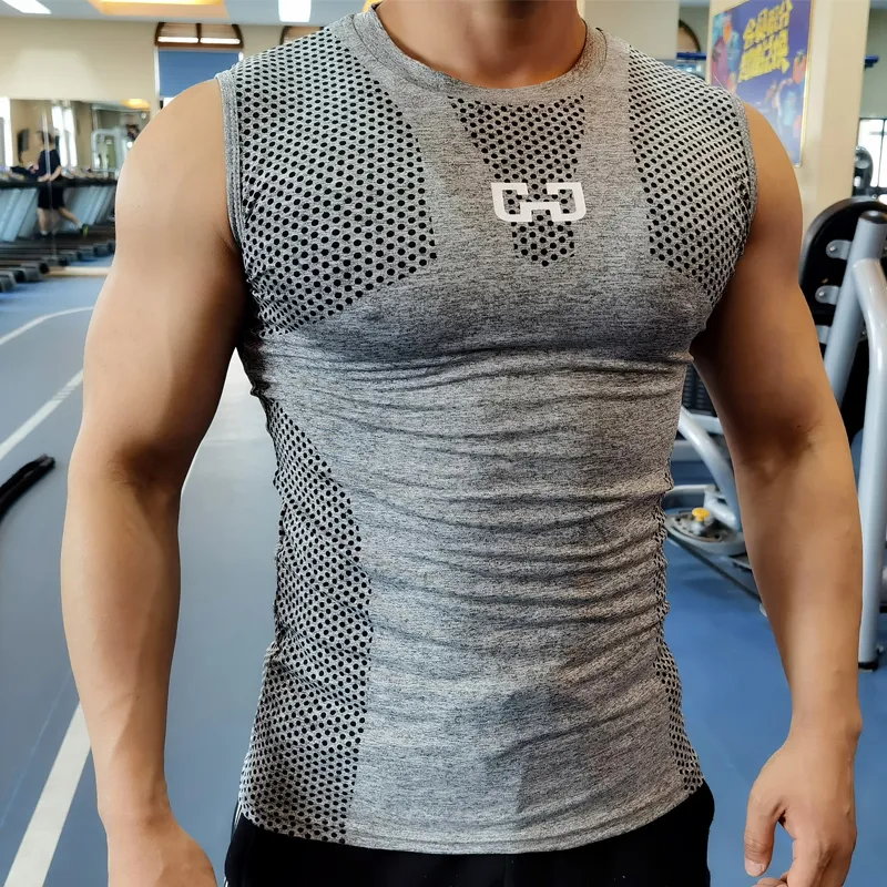 Mens snabba torr löpning Fitness Tight Sleeveless Gym Compression Tank Topps Workout Muscle Vest 220615