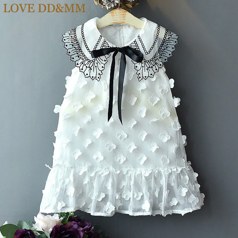 Aşk ddmm kızlar elbiseler yaz çocuk giyim yuvarlak boyun askısız dalga örgü dikiş polka nokta çiçek kenar elbisesi 220426