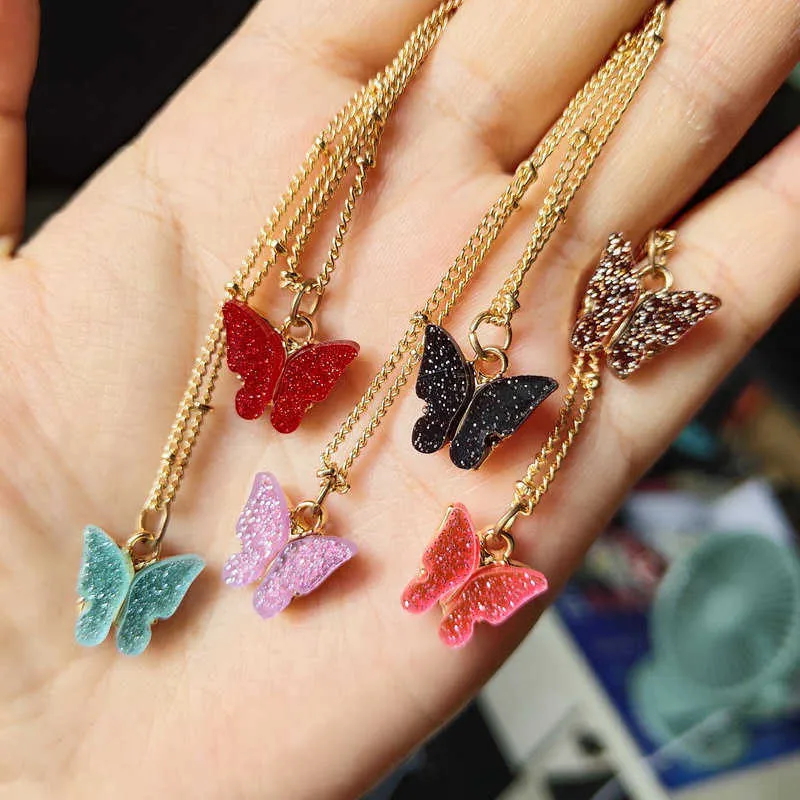 För Söt Halsband Butterfly Kvinnor Hängsmycke Färgglada Akryl Inredning Choker Koreansk Fashion Party Girl Smycken Gift