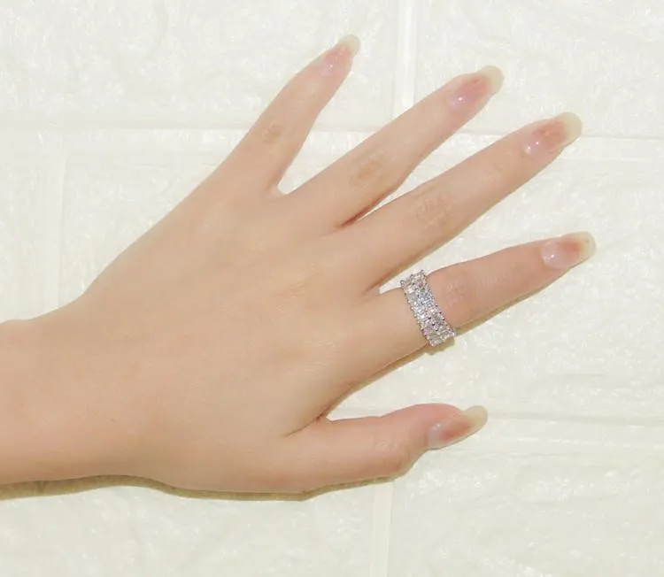 Pierścionki ślubne luksusowa biżuteria soild pure rea 925 srebrny promień promieniowania biały topaz cZ diamentowy impreza obiecuje kobiety
