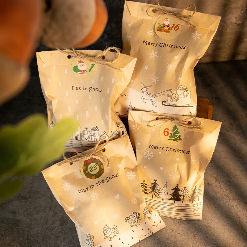 di sacchetti di carta kraft vintage babbo natale alce sacchetti regalo di buon natale sacchetti di bomboniere di natale forniture imballaggi di biscotti di caramelle 220420