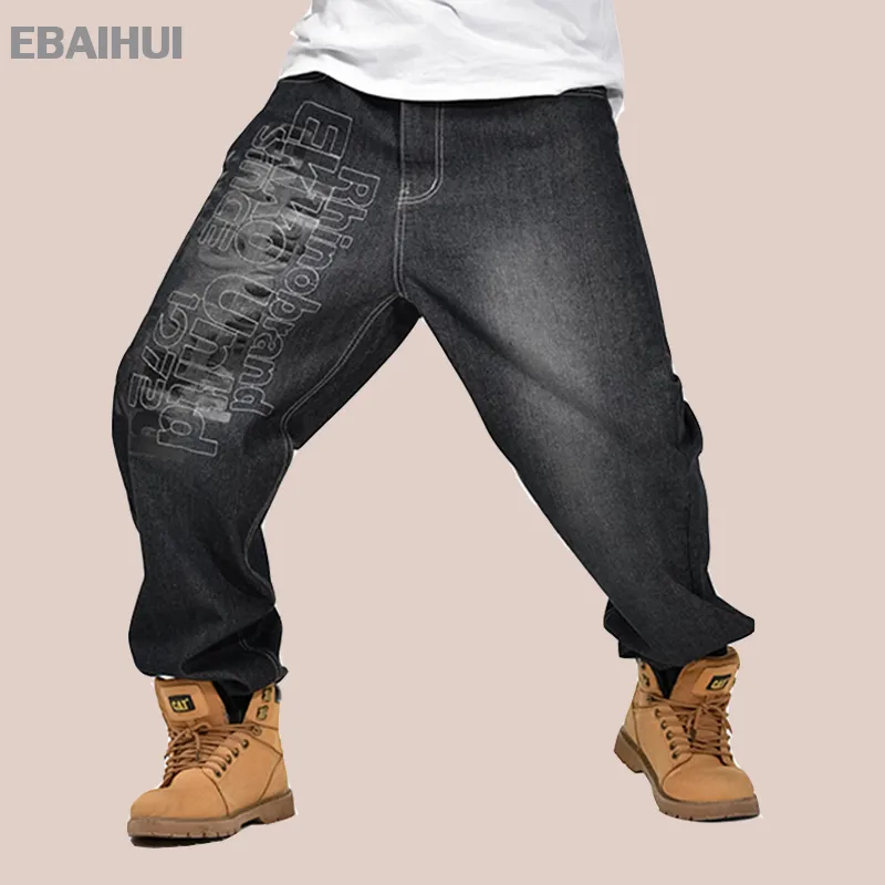 ebaihui men denim pantsルーズストリートウェアジーンズヒップホップカジュアルプリントスケートボードパンツマン用プラスサイズのズボン