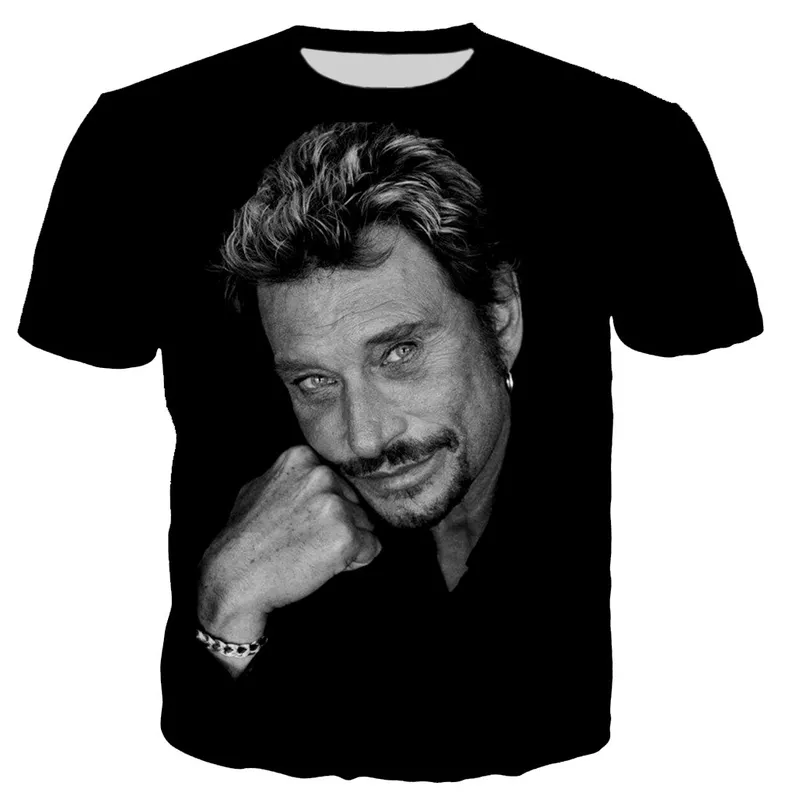 Pop şarkıcı Johnny Hallyday 3D baskılı tişört kadın kadınlar rock moda gündelik sokak kıyafetleri hip hop harajuku tee üstler 2205203968088