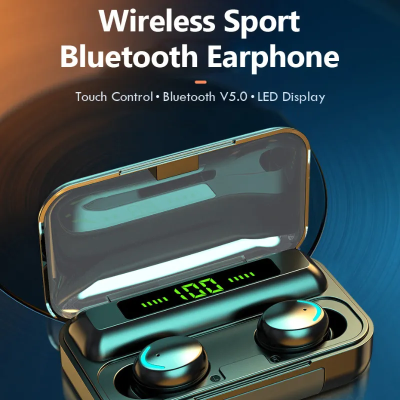 F9-5 Słuchawki bezprzewodowe 5c TWS Słuchawki Bluetooth 5.0 Muzyka stereo 9D Zestaw głośnomówiący 2000 mAh Ładowarka z mikrofonem Sport Wodoodporne słuchawki Słuchawki douszne