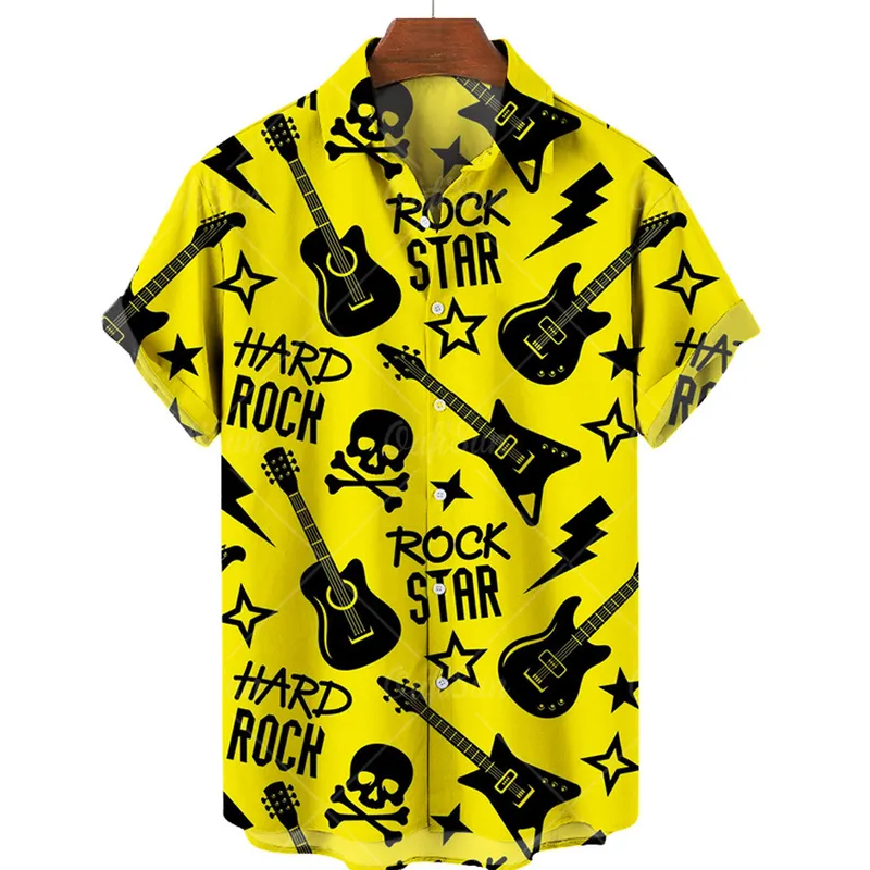 Gitarre Musical Gedruckt Hawaiian Shirt Herren Sommer Kurzarm Strand Shirt Hip Hop Harajuku Übergroßen Top 220527