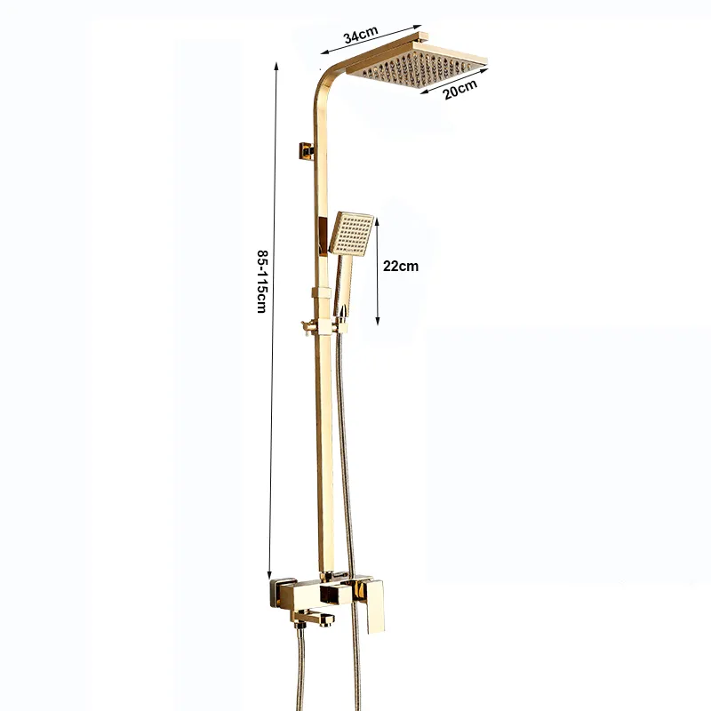 Luxe gouden douchekraan Koud water Mixer Tap Wand gemonteerd douchesysteem Kit Schuifbalk