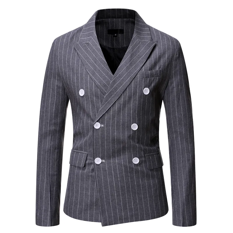 Black Striped Men Blazer Мода Двухбордовые Мужские Костюм Куртка Пальто Случайные Бизнес Tuexdo Костюм Homme Casaco Masculino 220409