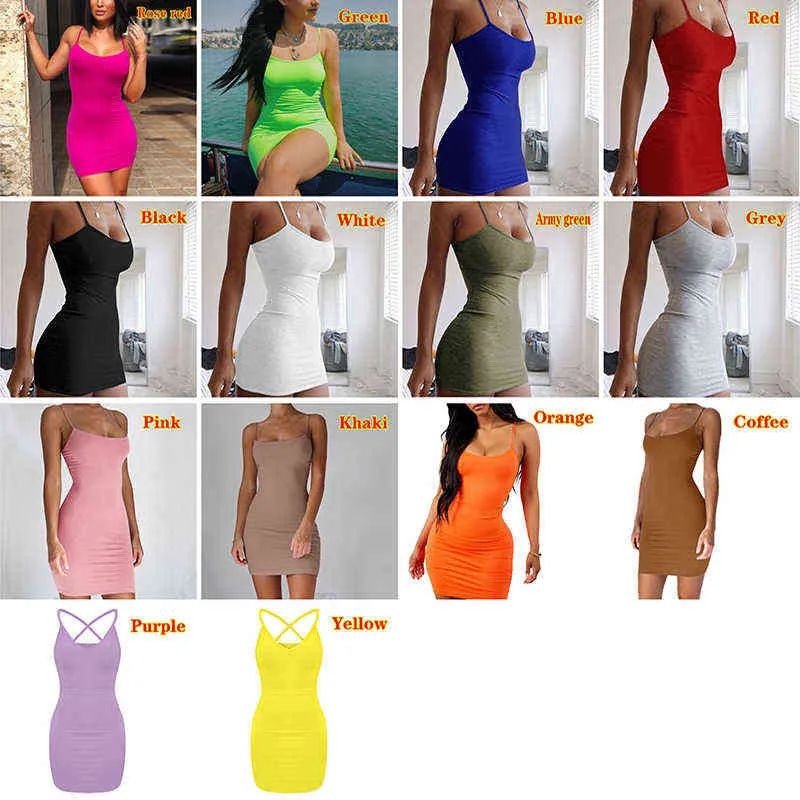 Heiße Frauen Kleid Casual Mini Abend Halfter Ärmellose Bodycon Dünne Kleider Damen Solide Sommer Kurzes Kleid Club Party Kleidung Y220526