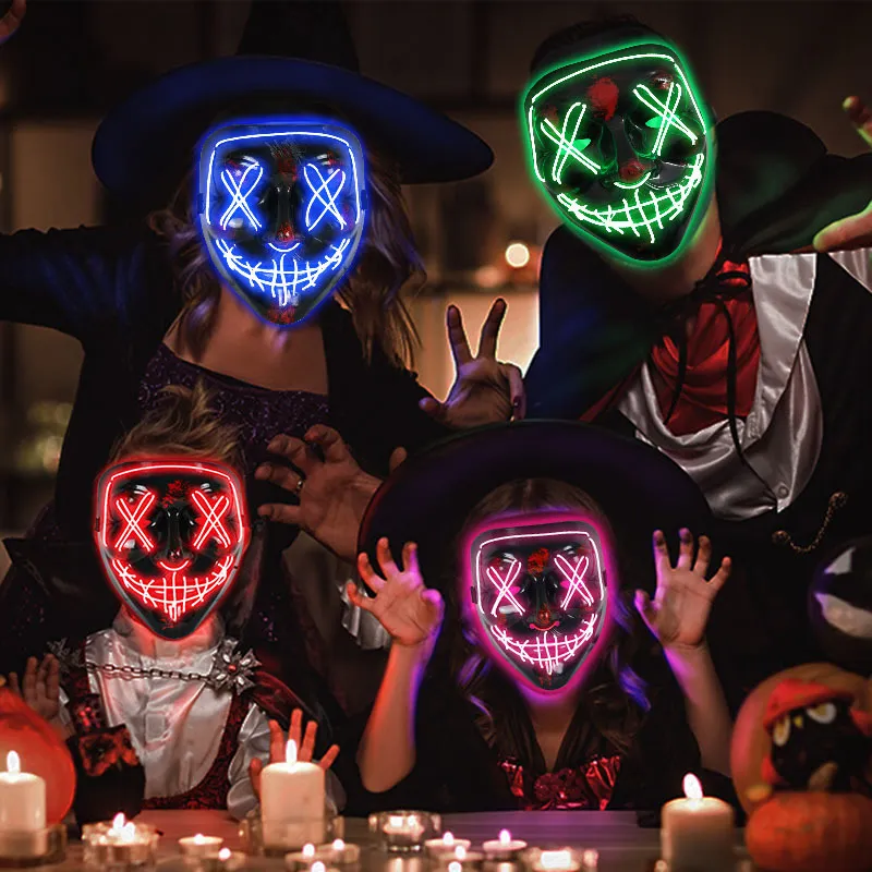 Maska LED Lumoinous Glow in the Dark Mascaras Halloween impreza Cosplay Cosplay Makes Horror Props Neon Light Masquerade 220707