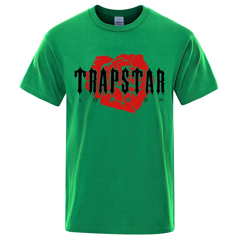 Gül Çiçek Tasarım Trapstar Londra Baskılı Erkekler Tshirts Yaz Pamuklu Tişört Büyük boyutlu Tops Street Yüksek Kalite Ed Tshirt 220618