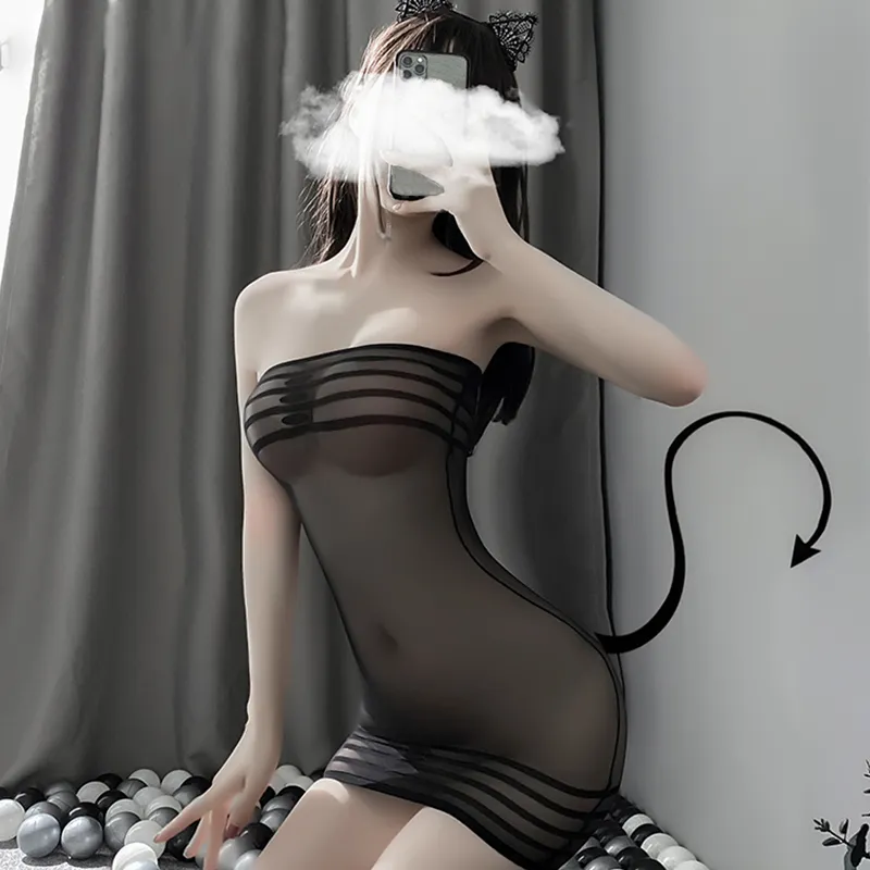 Résille Combinaisons Catsuit Femmes Transparent Ouvert Entrejambe Vêtements Sling Corps Bas Maille Exotique Sexy Lingerie Cosplay 220516