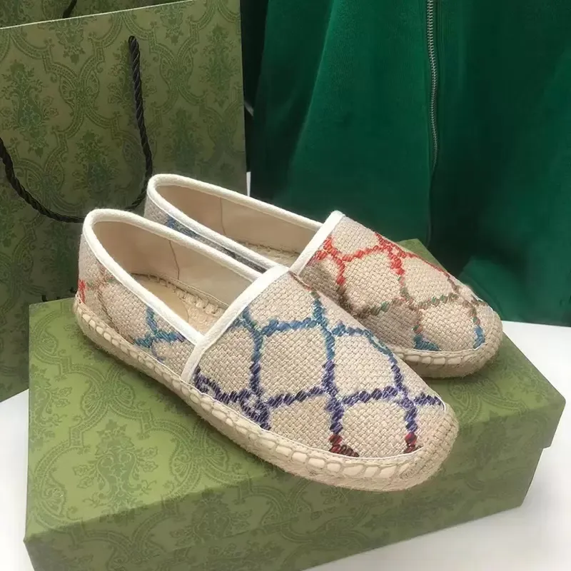 Damskie żakardowe espadryle płaskie mokasyny buty jagnięce trenerzy wsuwane płócienne płaskie buty w stylu casual Lady białe czarne letnie odkryte trampki z pudełkiem NO36