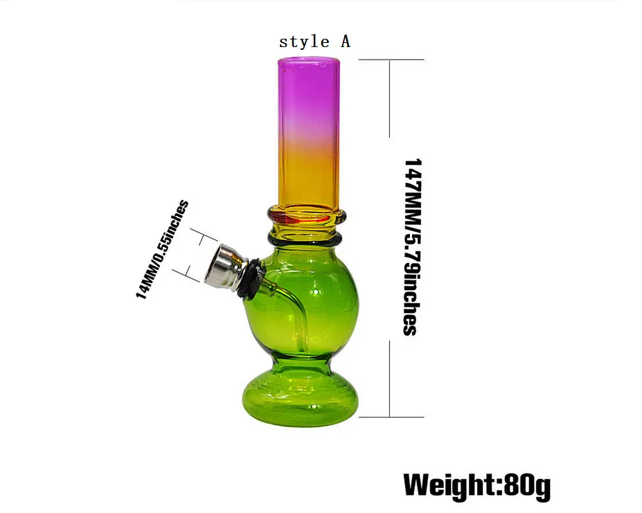 Acrylic Bongs Smoke Tobacco Pipe Two Style with Gradient Color Water Bong for Retail or Wholesale