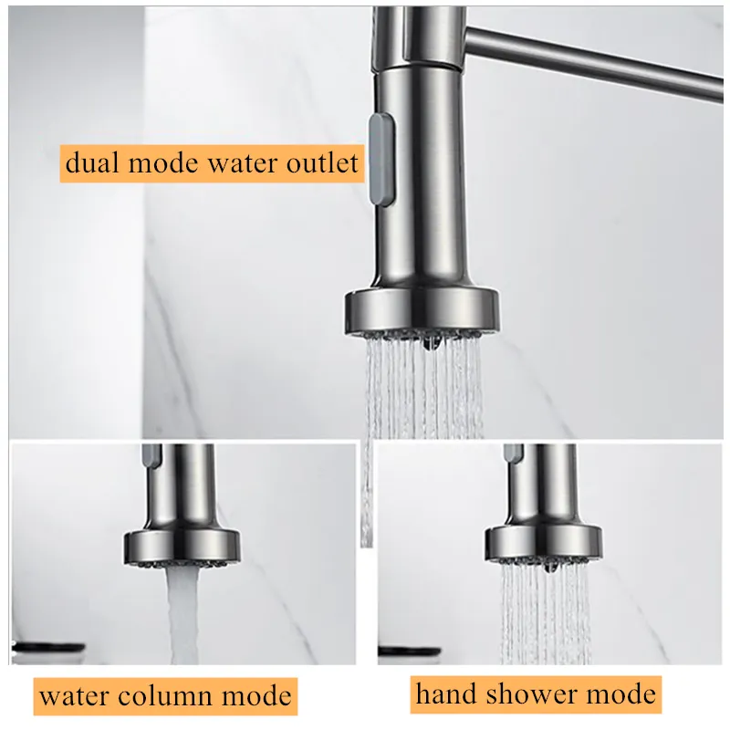 Spring Pullout Brass Matte Black Kitchen Faucet Cold Water Mixer Tap Faucets 360 Rotation 2 Functions Stream Sprayer Nozzle 220401