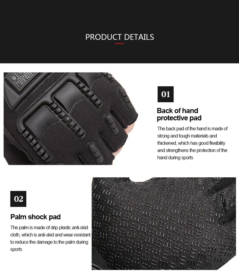 Fri storlek Taktiska cykelhandskar Män Fält verklig mot terrorism Militär Anti Slip Sports Half Finger Fishing Outdoor Gloves