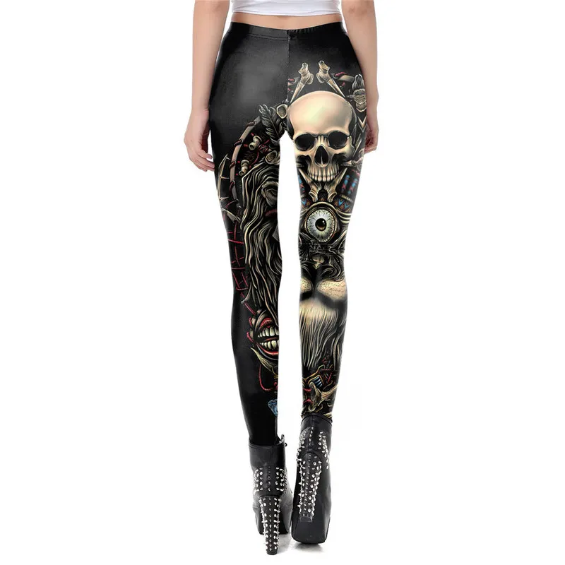 FCCEXIO Mode Schädel Design Punk Frauen Legging Gothic Stil Löwe Retro Vintage Steampunk Leggins Knöchel Hosen Cosplay Leggin 220714