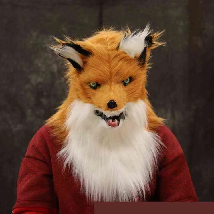 Máscara de fiesta de perro lobo de Halloween Simulación de piel pelo largo Animal Divertido Fiesta de cosplay de Navidad Máscara de león zorro se puede reutilizar T2207274264352
