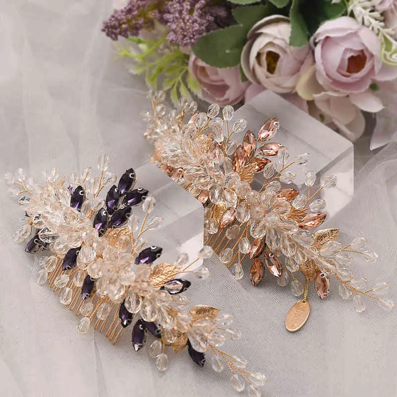 Topqueen HP358 Luxury Rose Gold Bridal Tiara Bröllop Billiga Bridal Comb Rhinestone Alloy Flower Bridal Headpieces för dekoration AA220323