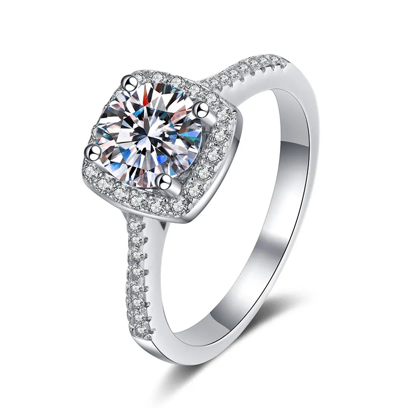 Real Lab Ring Fede nuziale donna VVS Brilliant Diamond Halo Anelli di fidanzamento Gioielli in argento sterling 2208137386019
