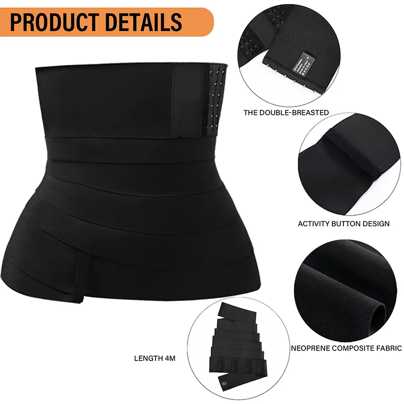 Snatched Bandage Wrap with Hook Firm Closure Loop Slimming Belt Long Torse Tape Waist Trainer Sauna Workout Girdle Sheath Corset 220702