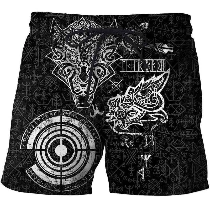 Herrshorts Viking Cool Tattoo Dragon 3D Tryckt Mens Shorts Unisex Streetwear Summer Beach Loose Shorts Casual Pants Polyester SDM04 T220825