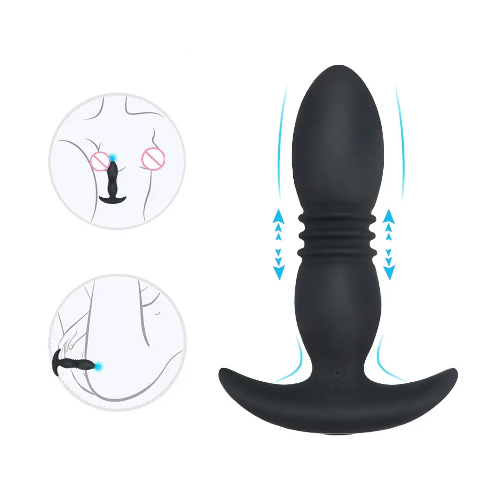 Vibrador telescópico Vibrador sem fio Remote Butt Plug Prostate Massage Silicone Anal G Spot estimular o brinquedo sexy adulto