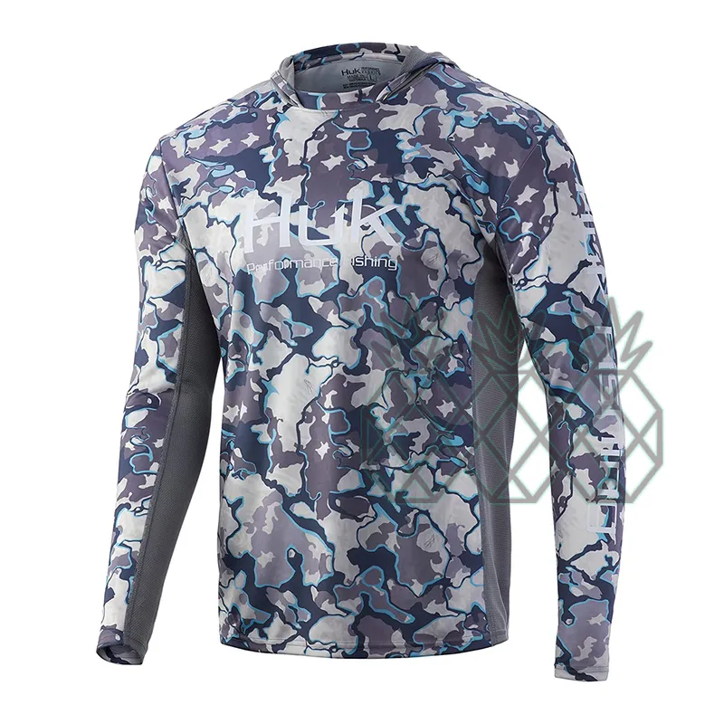 Huk camisas de pesca com capuz, camisa de manga longa de verão para pesca, roupa de pesca antiuv respirável, camisa de pesca 24705774