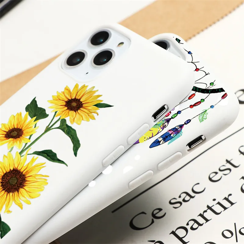 Soft TPU przypadki dla Xiaomi Mi 11 Lite Ultra 11i 8 A2 CC9E POCO M3 REDMI Note 10s 9a 9 10 9t K40 Pro Max Sunflower Cover Bage