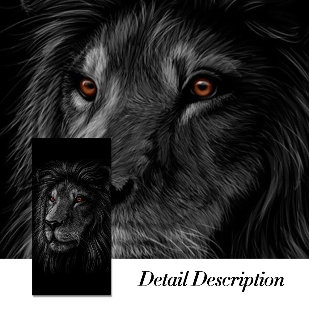 Brown Eyes Lion Black Canvas Painting Poster Nordic Print Wall Art Picture for Living Room Home Decor Wall Decor Frameless