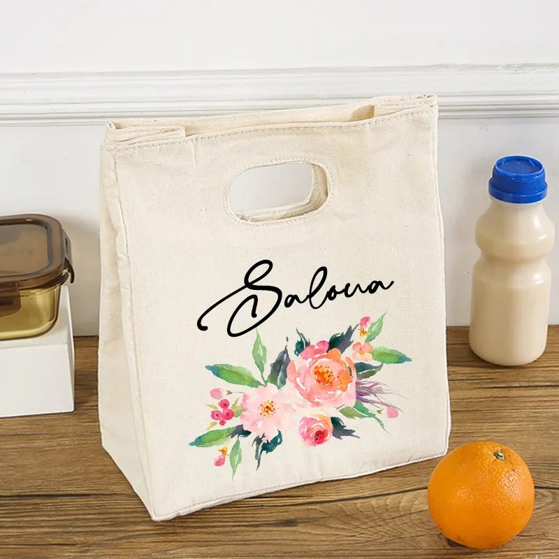 Fleur personnalisée personnelle avec nom Refroidisseur fonctionnel Boîte à lunch Sac à bento isolé portable Sacs de nourriture de pique-nique thermique Cadeaux pour elle 220711