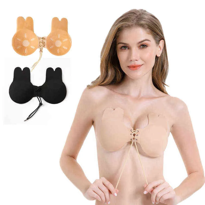 Femmes Push Ups Soutien-Gorge Invisible Lifting Du Sein Bande Lapin Auto-Adhésif Soutiens-gorge Couverture De Mamelon Coussinets Antidérapant Cordon Sans Bretelles Nubra Y220725