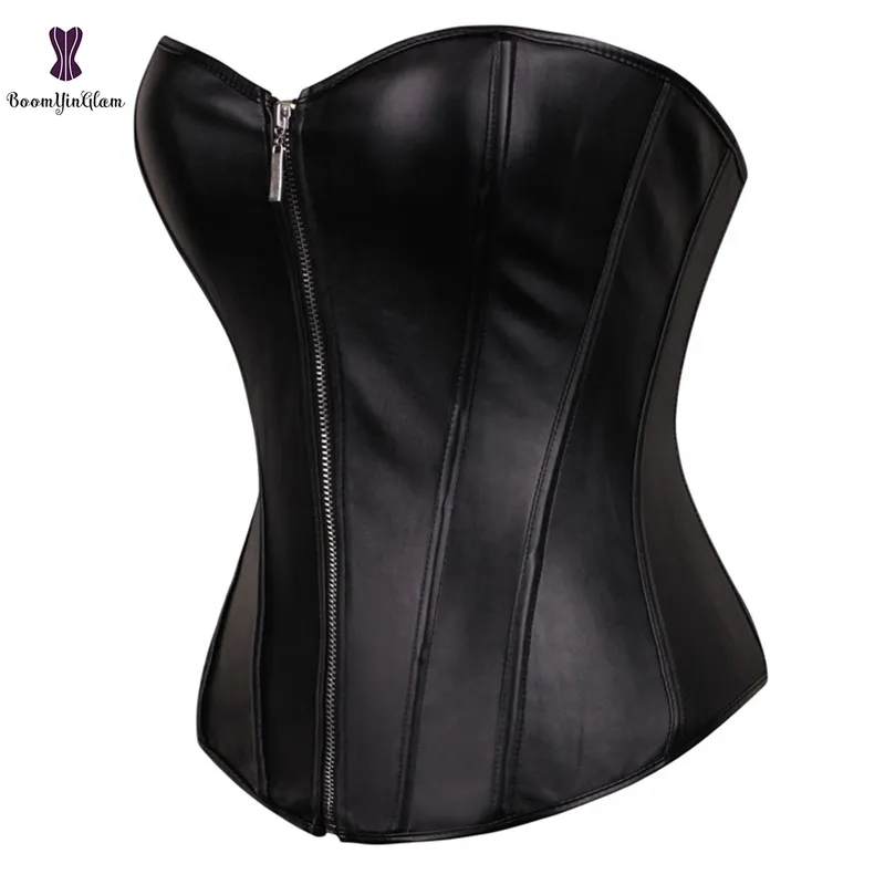 Push Up Femmes Noir Simili Cuir Bustier Burlesque Basque Déguisement Corset Avec G String 834 220524