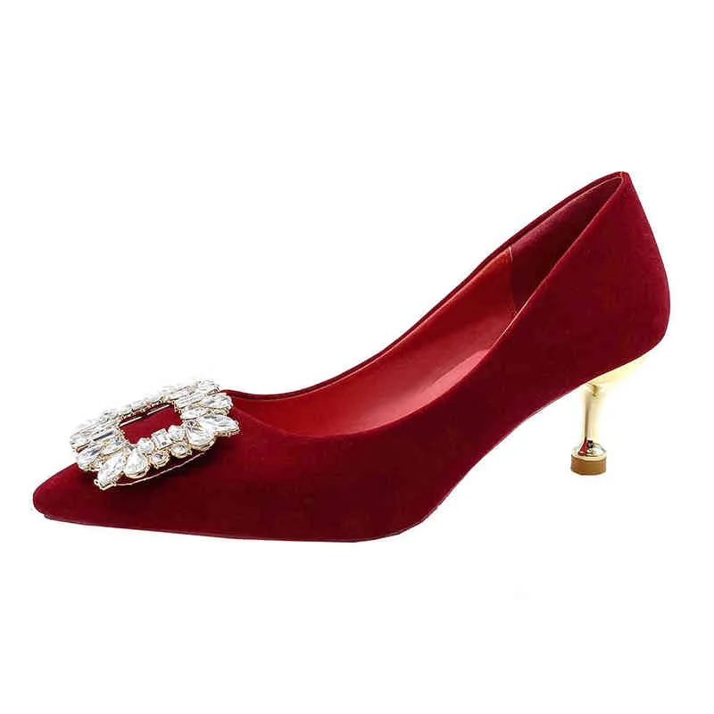 Small leather shoes British women's red Chinese wedding Xiuhe French thick heels new fashion high 220506