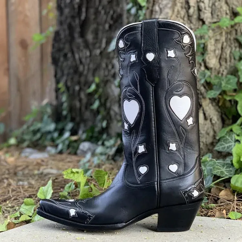 Cowgirl femmes Western bottes avec coeur marque Cowboy brodé confortable mode mi-mollet chaussures grande taille 220810