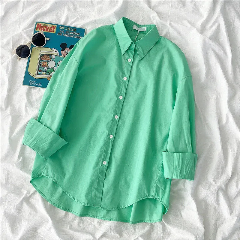 Frauen Blusen Büro Dame Tops Rosa Weiß Blau Button Up Langarm-shirt Weibliche Frühling Koreanische Mode Shirts Mujer 220513